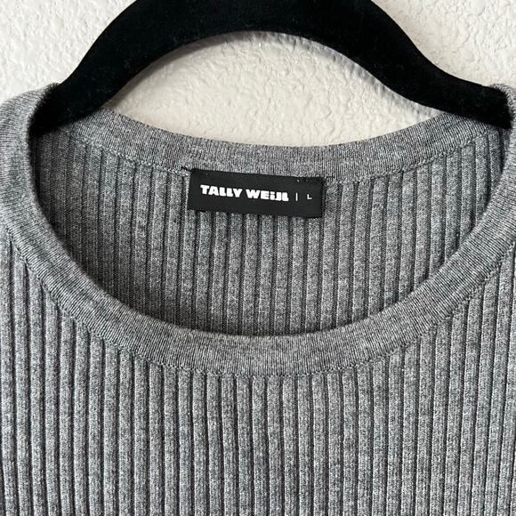 Tally Weijl Grey Ribbed Long Sleeve Fit Flare Crew Neck Womens Sweater Dress L - Picture 3 of 9